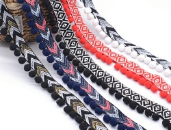 Decor woven tape with pom pom tassels for crafts DIY gifts