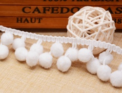 White pom pom fringes trim ribbon for sewing supplier